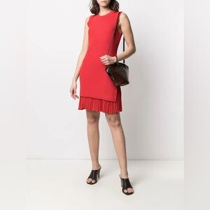 THEORY Sleeveless Pleated Red Mini Sweater Combo Dress Size P - Petite
